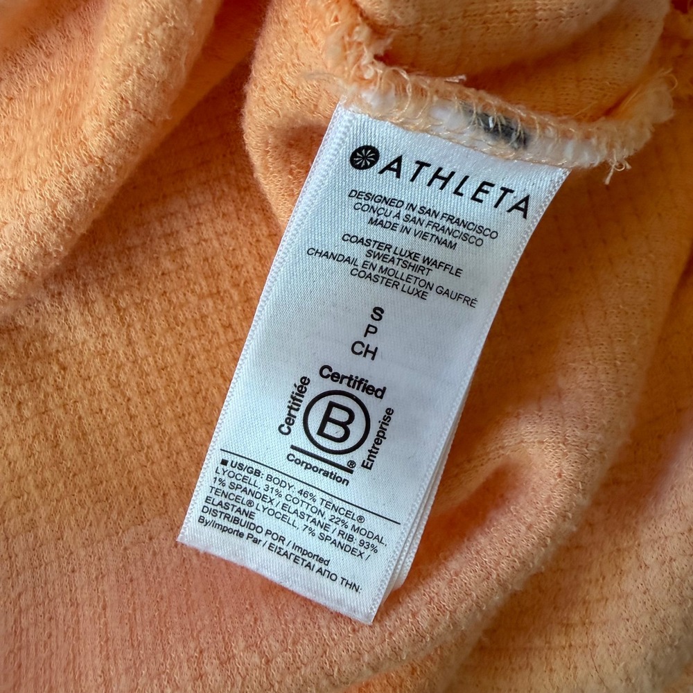 Athleta Women's Peach Orange Waffle Knit Thermal Pullover Sweatshirt Size Small - Picture 9 of 11